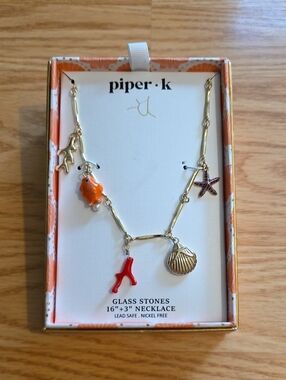 piper·k Gold-tone Ocean Charm Necklace with Orange and Red Accents